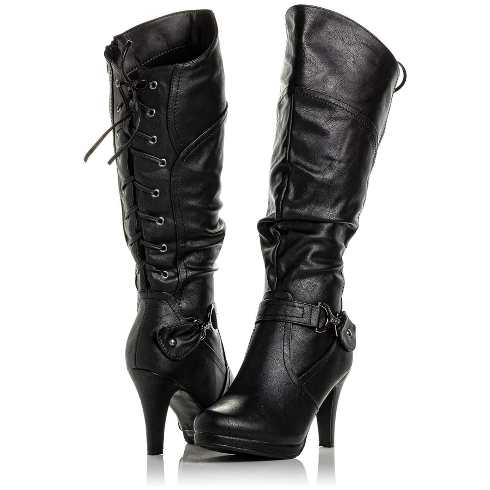 Black faux leather boots
